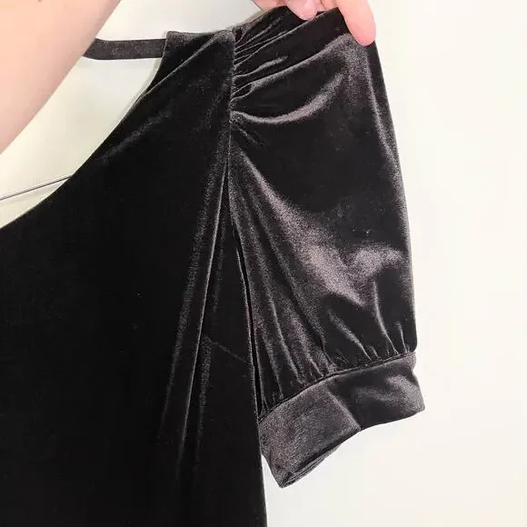 Yumi Kim Women Black Velvet Puff Sleeve One Shoulder Donna Jumpsuit Size XL NWT